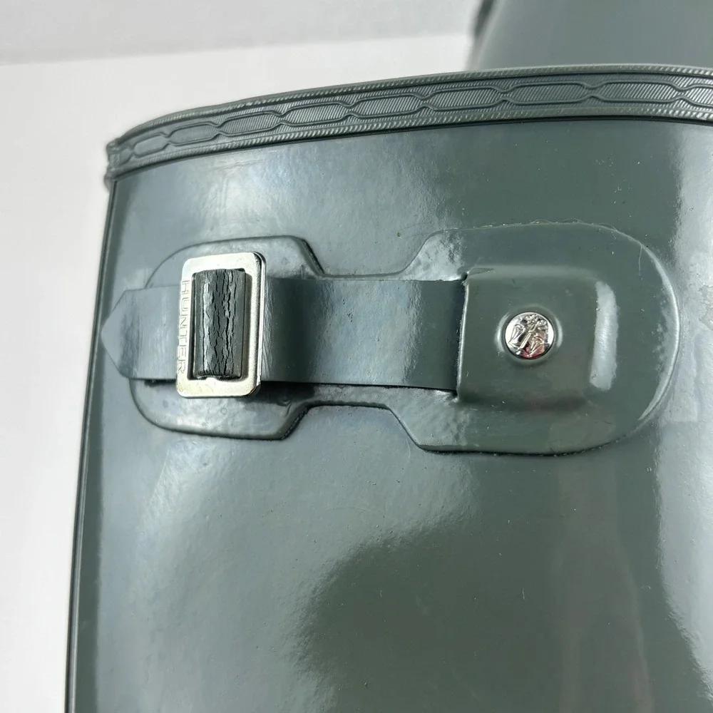 Hunter Original Tall Gloss Rain Boots Women 6 Green Waterproof Buckle Festival